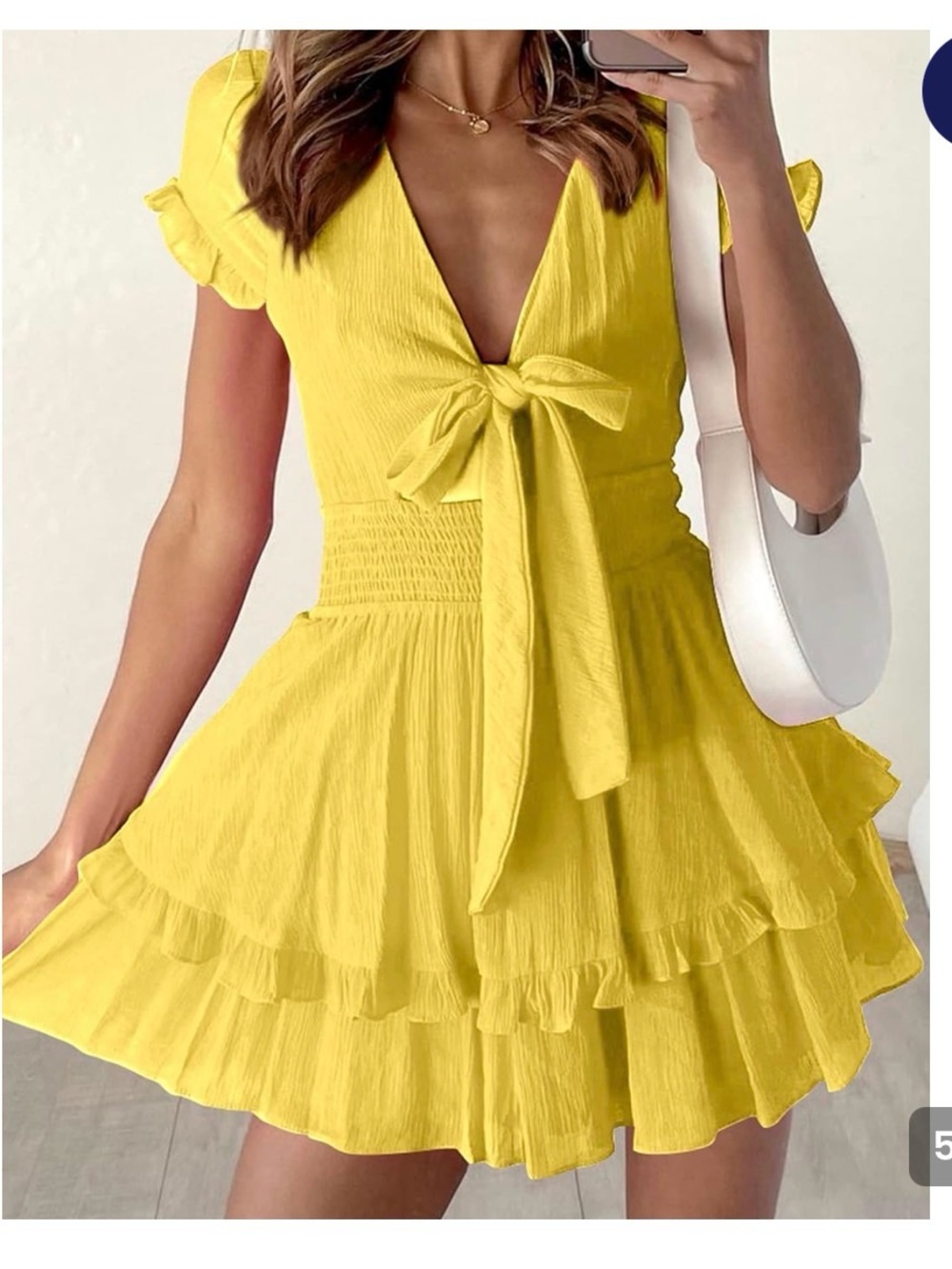 PrettyGarden Mini tiered bow dress yellow size small
